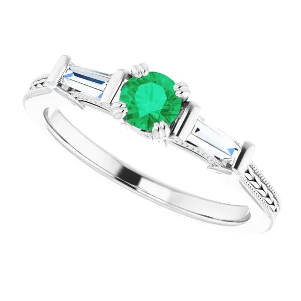 3 Stone Natural Earth Mined Diamond Green Emerald Ring Antique Style 2 Carats Double Claw Set Jewelry GB Rings