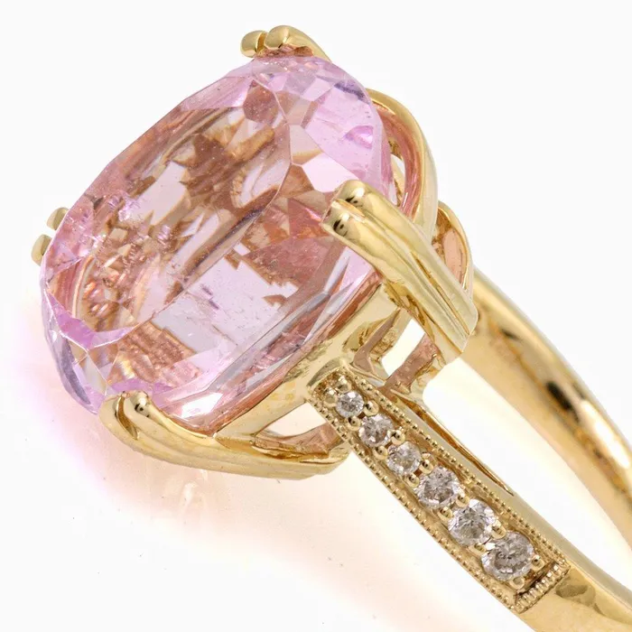 3765 Ct Big Kunzite With Small Natural Earth Mined Diamonds Wedding Ring Yellow Gold GB Rings 3765 Ct Big Kunzite With Small Natural Earth Mined Diamonds Wedding Ring Yellow Gold GB Rings