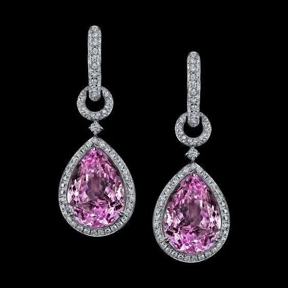 43 Carats Pink Kunzite Natural Earth Mined Diamond Dangle Lady Earring White Gold GB Earrings 43 Carats Pink Kunzite Natural Earth Mined Diamond Dangle Lady Earring White Gold GB Earrings