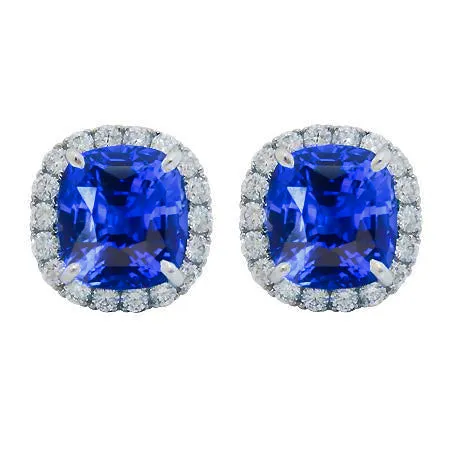 680 Carats Sapphire And Natural Earth Mined Diamonds Lady Studs Earring White Gold 14K GB Earrings