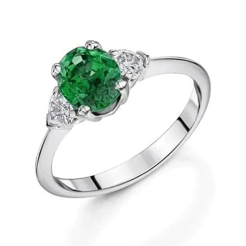 6 Carats Three Stone Green Emerald And Natural Earth Mined Diamonds Ring 14K White Gold GB Rings 6 Carats Three Stone Green Emerald And Natural Earth Mined Diamonds Ring 14K White Gold GB Rings