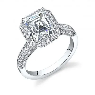 Asscher And Round Cut 283 Ct Natural Earth Mined Diamond Engagement Ring Halo GB Rings