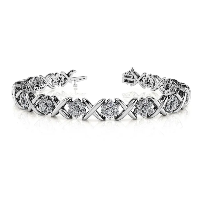 Bracelets GB 1260 Ct Round Natural Earth Mined Diamond Stylized X Flower Bracelet Gold 14K Bracelets GB 1260 Ct Round Natural Earth Mined Diamond Stylized X Flower Bracelet Gold 14K