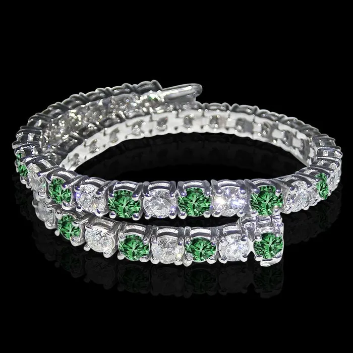 Bracelets GB 1405 Ct White Green Natural Earth Mined Diamonds Tennis Bracelet White Gold