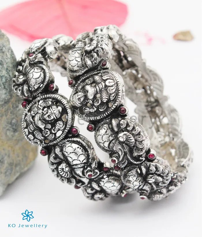 Bracelets Silversmith The Sindhura Silver Lakshmi Peacock Bracelet OxidisedSize 22242628