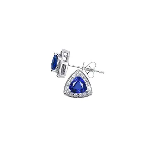 Ceylon Sapphire And Natural Earth Mined Diamonds 660 Carats Studs Earrings White Gold 14K GB Earrings