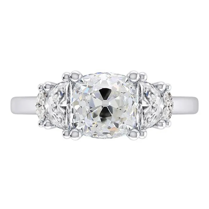 Cushion Old Cut Natural Earth Mined Diamond Ring 450 Carats With Marquise Half Moons HarryChadEntcom Rings