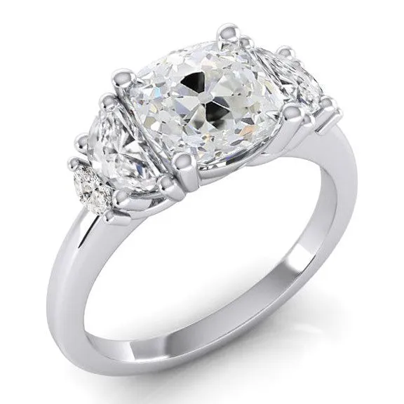 Cushion Old Cut Natural Earth Mined Diamond Ring 450 Carats With Marquise Half Moons HarryChadEntcom Rings