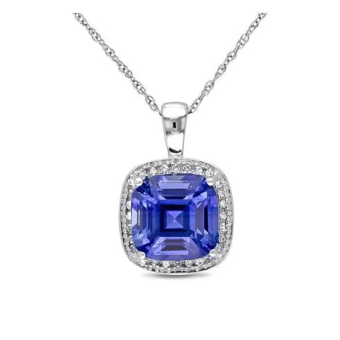Cushion Sapphire Natural Earth Mined Diamond Halo Pendant Necklace 450 Carats HarryChadEntcom Necklaces