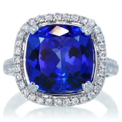 Cushion Tanzanite And Natural Earth Mined Diamond 650 Ct Wedding Ring 14K Gold GB Rings Cushion Tanzanite And Natural Earth Mined Diamond 650 Ct Wedding Ring 14K Gold GB Rings