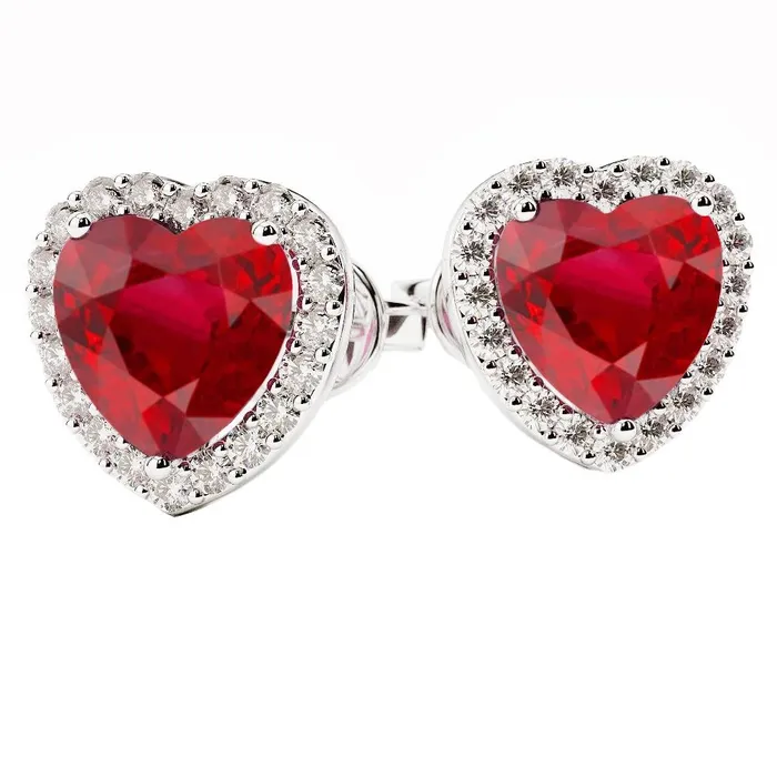 Earrings 520 Carats Heart Cut Red Ruby Natural Earth Mined Diamond Stud Earring White Gold 14K GB