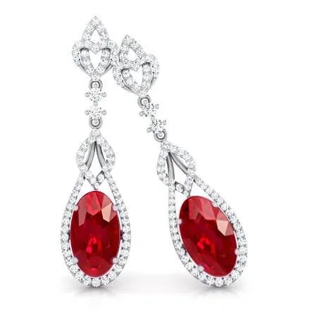 Earrings 748 Carats Ruby And Natural Earth Mined Diamonds Women Dangle Earrings 14K White Gold GB