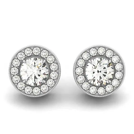 Earrings GB 220 Carats Round Natural Earth Mined Diamonds Studs Halo Earrings White Gold