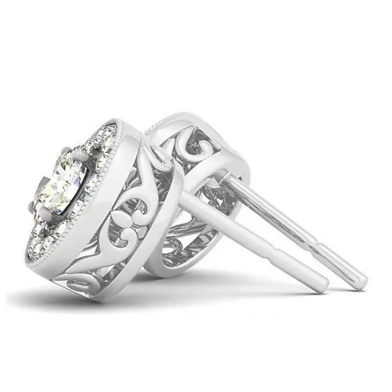 Earrings GB 220 Carats Round Natural Earth Mined Diamonds Studs Halo Earrings White Gold