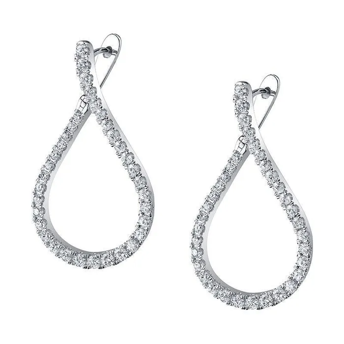 Earrings GB 25 Carats Hoop Natural Earth Mined Diamond Earrings White Gold Jewelry