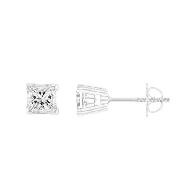 Earrings GB 350 Ct Princess Cut Genuine Natural Earth Mined Diamond Stud Earring 14K White Gold