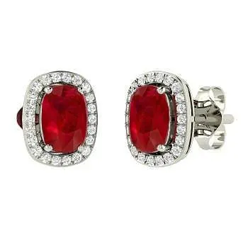 Earrings GB 450 Carats Cushion Cut Ruby Natural Earth Mined Diamond Stud Earrings White Gold 14K Earrings GB 450 Carats Cushion Cut Ruby Natural Earth Mined Diamond Stud Earrings White Gold 14K