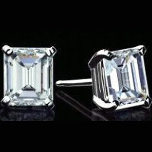 Earrings GB 4 Carats Emerald Cut Stud Genuine Natural Earth Mined Diamond Women Fine Earring White Gold 14K
