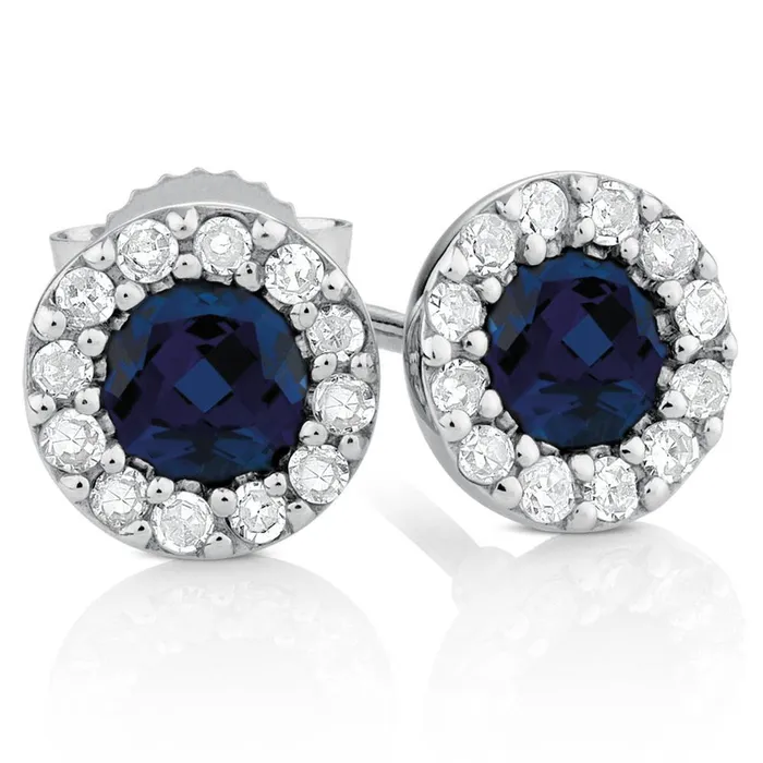 Earrings GB 4 Carats Sri Lanka Sapphire With Natural Earth Mined Diamond Stud Earring White Gold 14K