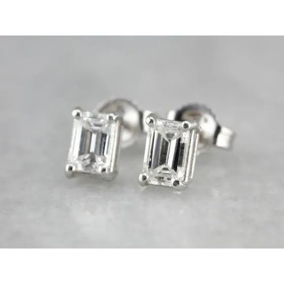 Earrings GB White Gold 14K 1 Carats Emerald Cut Natural Earth Mined Diamond Women Stud Earring