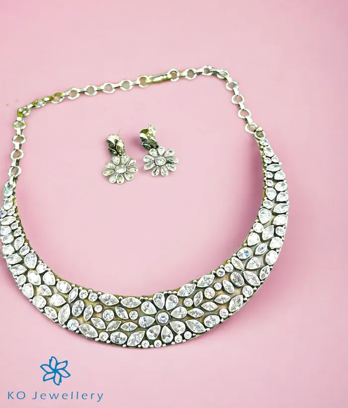 Earrings Gemstone The Aanchal Silver Gemstone Necklace Earrings
