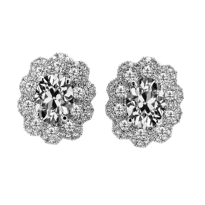 Earrings HarryChadEntcom Natural Diamond Oval Halo Old Mine Cut Stud Earrings Flower Style 6 Carats Earrings HarryChadEntcom Natural Diamond Oval Halo Old Mine Cut Stud Earrings Flower Style 6 Carats