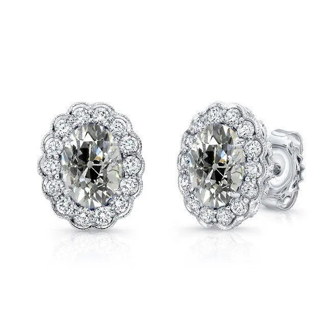 Earrings HarryChadEntcom White Gold Mined Diamond Halo Stud Earrings 7 Carats Oval Old Mine Cut Earrings HarryChadEntcom White Gold Mined Diamond Halo Stud Earrings 7 Carats Oval Old Mine Cut
