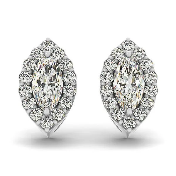 Earrings Marquise And Round Halo Natural Earth Mined Diamond Stud Earrings 320 Carats Solid GB