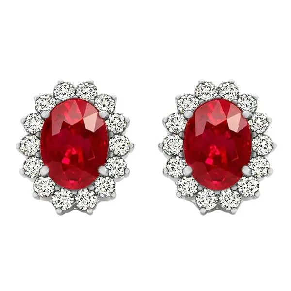 GB 750 Ct Oval Ruby With Round Natural Earth Mined Diamonds Studs Earrings White Gold 14K Earrings