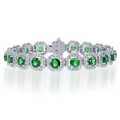 GB Bracelets 13 Ct Round Shaped Green Emerald With Natural Earth Mined Diamond Bracelet GB Bracelets 13 Ct Round Shaped Green Emerald With Natural Earth Mined Diamond Bracelet