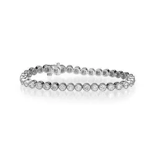 GB Bracelets 7 Carats Bezel Set Round Cut Natural Earth Mined Diamonds Tennis Bracelet White Gold GB Bracelets 7 Carats Bezel Set Round Cut Natural Earth Mined Diamonds Tennis Bracelet White Gold