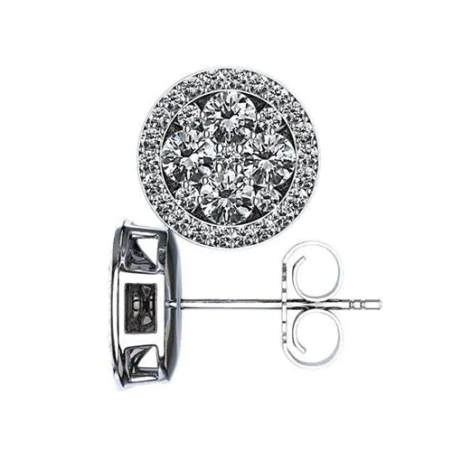 GB Earrings 110 Ct Sparkling Round Cut Natural Earth Mined Diamonds Halo Women Studs Earring WG 14K