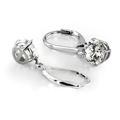 GB Earrings 15 Ct Round Natural Earth Mined Diamond Dangle Stud Earring White Gold
