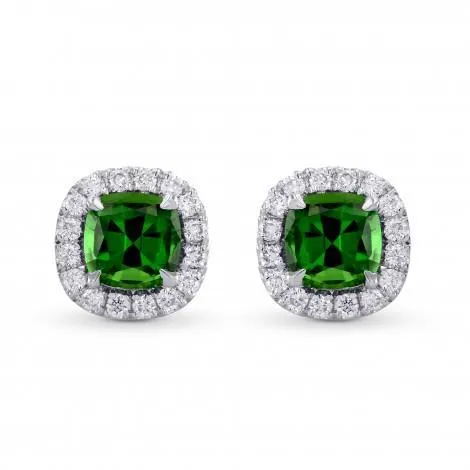 GB Earrings 1340 Ct Green Tourmaline Natural Earth Mined Diamond Stud Halo Earring 14K White Gold