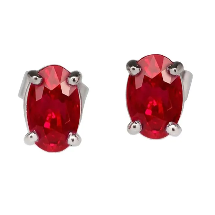 GB Earrings 14K White Gold 10 Carats Red Ruby Lady Studs Earrings New