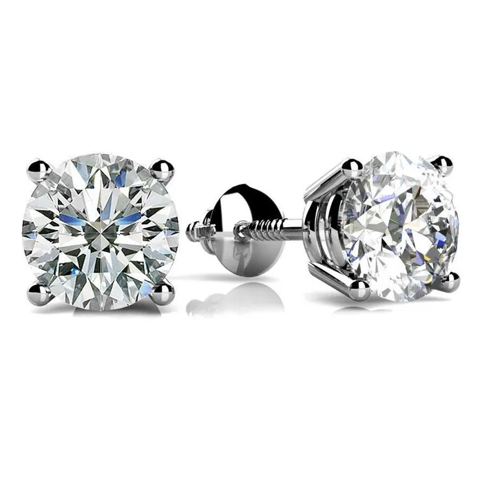 GB Earrings 2 Carats Natural Earth Mined Diamond Stud Earring Solid White Gold 14K