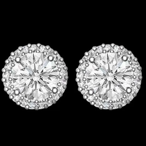 GB Earrings 342 Carat Natural Earth Mined Diamond Studs Halo Earring Gold White