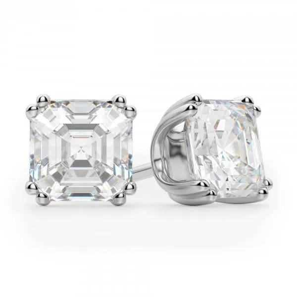 GB Earrings 4 Carats Big Asscher Cut Natural Earth Mined Diamond Stud Earring White Gold Fine Jewelry