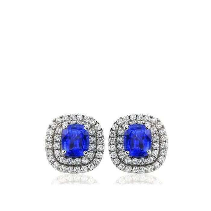 GB Earrings Halo Studs Earrings Ceylon Sapphire With Natural Earth Mined Diamonds 390 Carats New