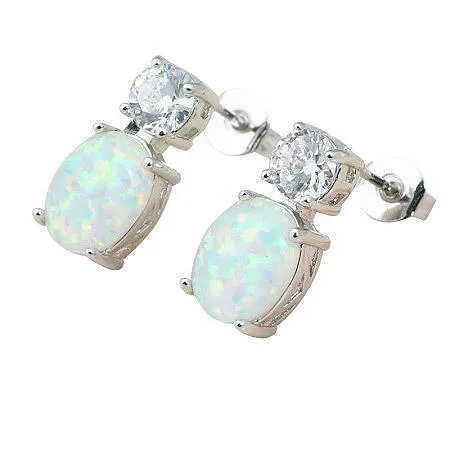 GB Earrings Prong Set 13 Ct Opal And Natural Earth Mined Diamonds Studs Earrings Gold White 14K
