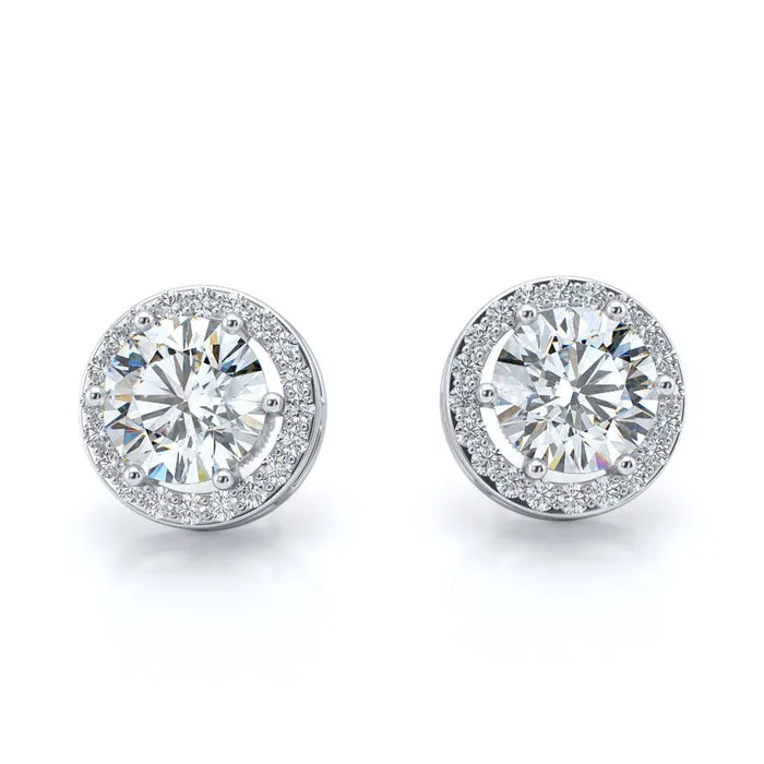 GB Earrings Round Halo 280 Carats Natural Earth Mined Diamond Ladies Stud Earrings White Gold 14K
