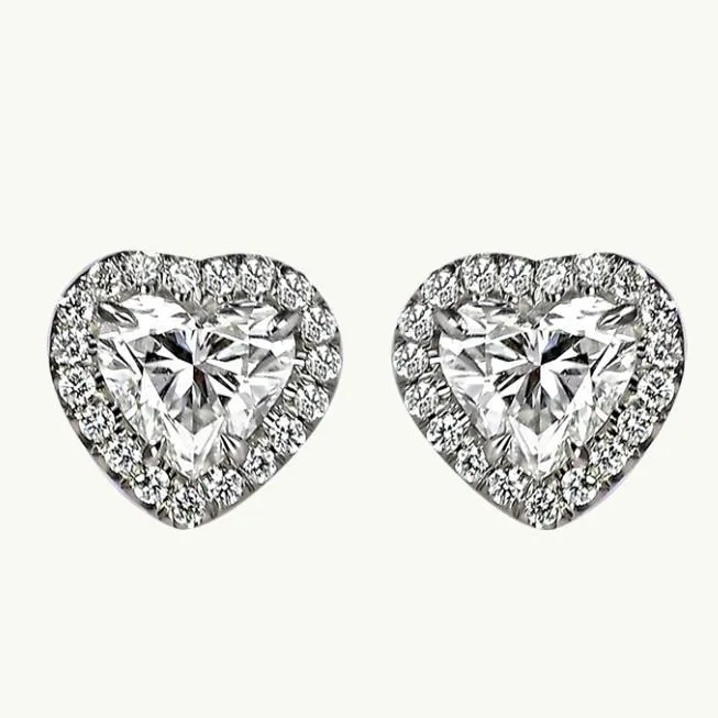 GB Earrings Sparkling Heart And Round Cut 238 Ct Natural Earth Mined Diamonds Studs Earring Halo