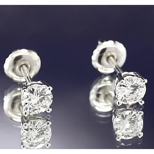 GB Earrings Stud Earrings 2 Carats Round Natural Earth Mined Diamond Jewelry White Gold 14K