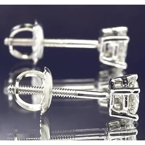 GB Earrings Stud Earrings 2 Carats Round Natural Earth Mined Diamond Jewelry White Gold 14K