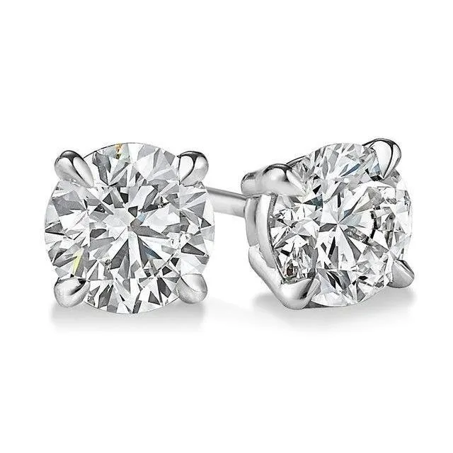 GB Earrings Women Round Cut 4 Carats Genuine Natural Earth Mined Diamond Stud Earring Solid White Gold 14K