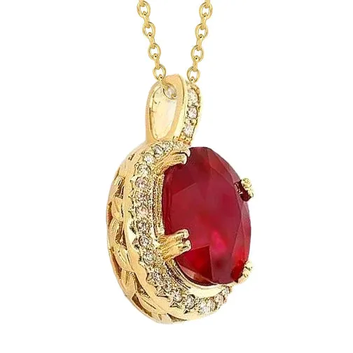 GB Necklaces 14K Yellow Gold Ruby With Natural Earth Mined Diamonds 655 Carats Pendant Necklace GB Necklaces 14K Yellow Gold Ruby With Natural Earth Mined Diamonds 655 Carats Pendant Necklace