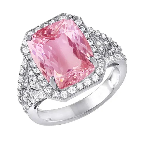 GB Prong Set 1835 Carats Pink Kunzite With Natural Earth Mined Diamonds Ring White Gold Rings GB Prong Set 1835 Carats Pink Kunzite With Natural Earth Mined Diamonds Ring White Gold Rings