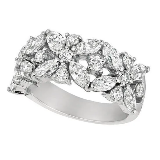 GB Rings 2 Carat Marquise And Round Natural Earth Mined Diamond Engagement Band White Gold 18K New GB Rings 2 Carat Marquise And Round Natural Earth Mined Diamond Engagement Band White Gold 18K New