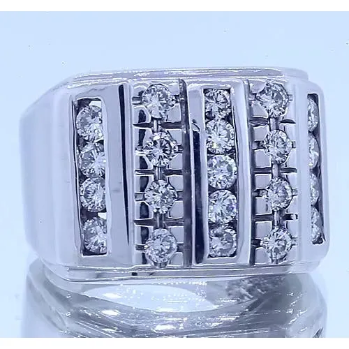 GB Rings 375 Carats Mens Natural Earth Mined Diamond Ring White Gold 14K