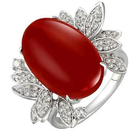 GB Rings Coral With Natural Earth Mined Diamond Cocktail Ring